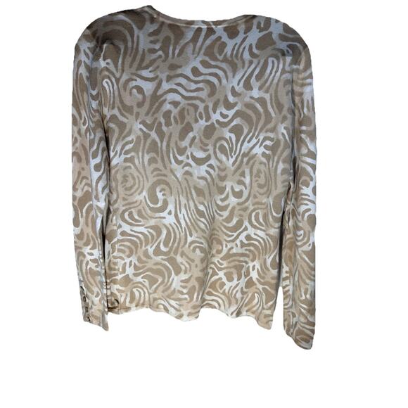 J. Mclaughlin Sweater Womens M Ivory Tan Animal Print Cotton Modal Pullover - Picture 6 of 8